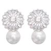 Copper Inlaid Zircon Baroque Flower Pearl Earrings for Brides and Evening Parties