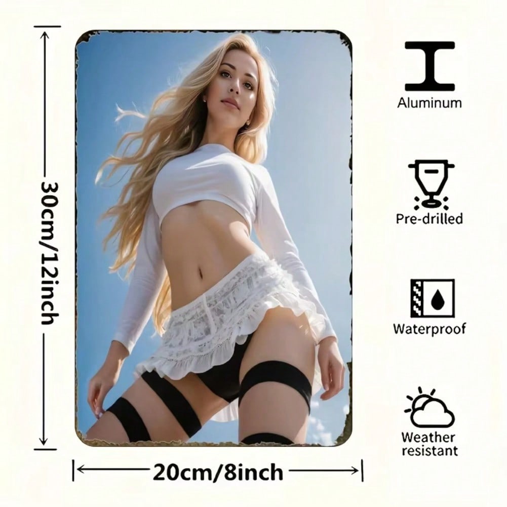 

Metal Wall Art Blonde Bikini Beach 8x12 Inch Waterproof Heat Resistant Home Decor 20x30 темно-сірий
