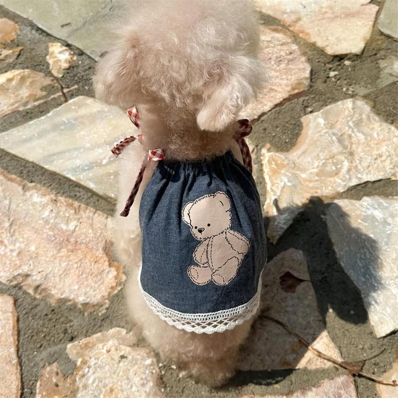Cartoon Denim Dress Cats Dogs Teddy Bichon Female Pet Clothes