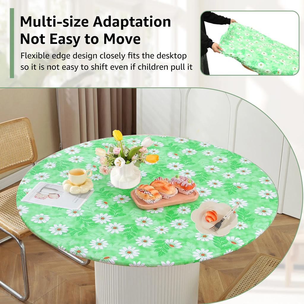 Elastic Round Table Cover PVC Waterproof Oil Proof Round Tablecloth Home Desktop Decoration Dining Table Cover for 110-140cm
