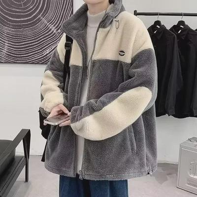 Men's Trendy Lambskin Jacket: Autumn/Winter Korean-Style Loose Workwear, Plus Velvet Thickened