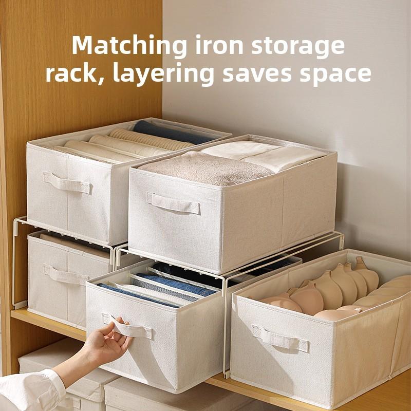 Cotton Linen Foldable Clothes Storage Box With Stackable Design For Bedroom And Closet Organization
