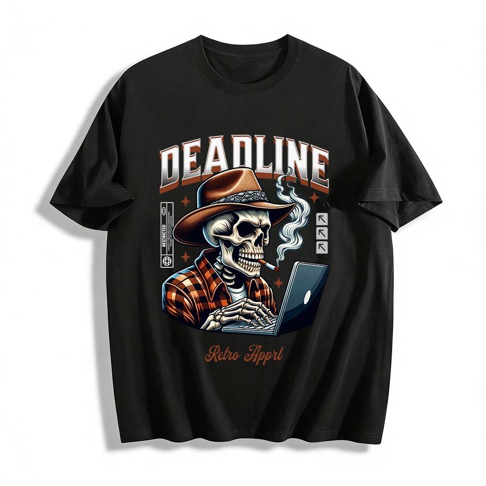 

Deadline Skeleton Worker Print Casual Short Sleeve T-Shirt Pure cotton T-shirt XXS