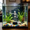 Atmospheric Underwater Props Halloween Aquarium Dancing Skeleton, Bubble Driven Moving Joints Skeleton Freshwater Landscaping Ornament, Realistic