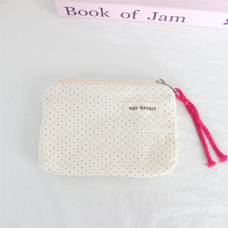 

Korean Dot Love Canvas Coin Wallet Portable Mini Makeup Bag Simple Fabric Zipper Coin Purse Key Earphone ID Bag Kids Cute Purse