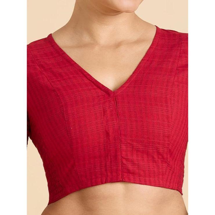 Blouse Saree à Carreaux Madras Manches Courtes en Coton pour Femme avec Côtés Extensibles
