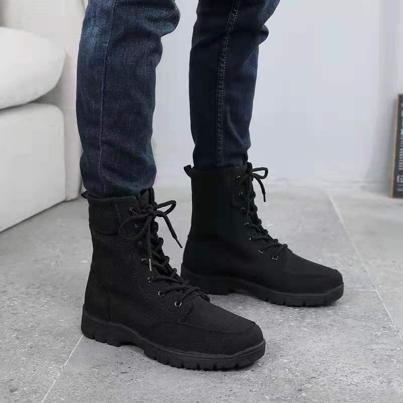 Scarpe di sicurezza in gomma gialle e nere a vita alta per uomo e donna - Protezione 21 cm