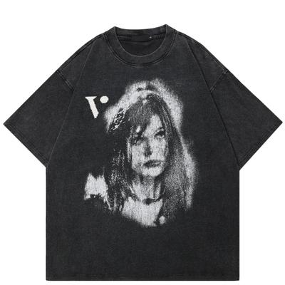 2024 Streetwear Hübsches Mädchen Grafik Unisex T-Shirt Baumwolle Gewaschen Schwarz T-shirt Unisex Tops Tees Sommer Kurzen Ärmeln T Hemd