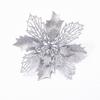 Artificial Glitter Poinsettia 6Pcs Hollow Out Xmas Decor for Christmas Tree Garland Front Door Winter Decor