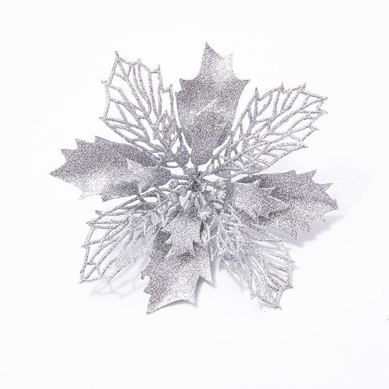 Artificial Glitter Poinsettia 6Pcs Hollow Out Xmas Decor for Christmas Tree Garland Front Door Winter Decor