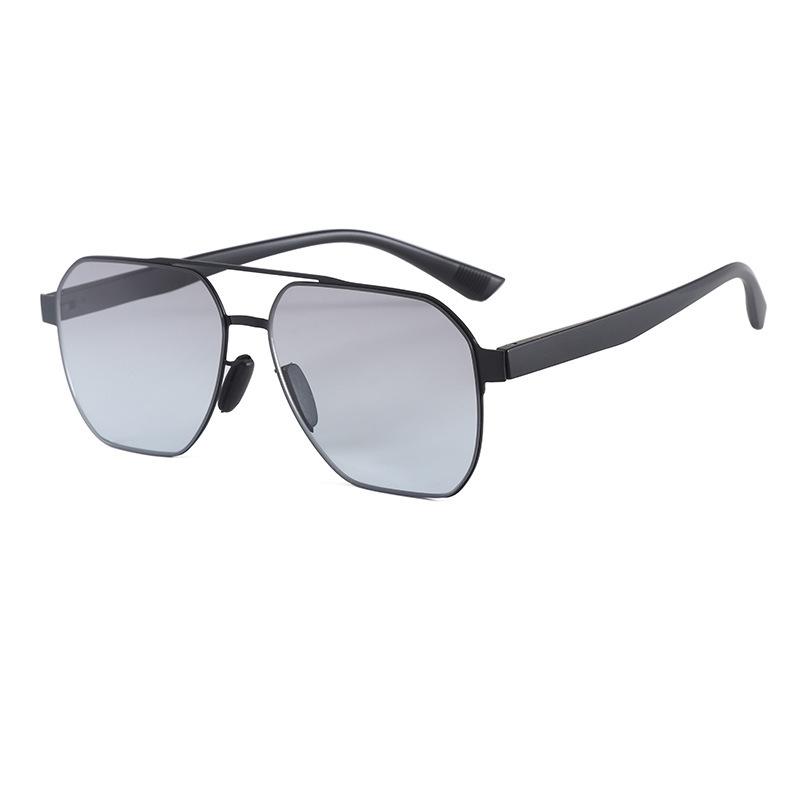 Fashion new double beam color-changing sunglasses, cool and handsome men's hip-hop sunglasses, advanced driving fishing sunscreen glasses