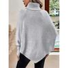 Women's Winter High Collar Asymmetric Hem Cape Sweater, Button Decoration Bat Sleeve Fried Dough Twists Weave Texture