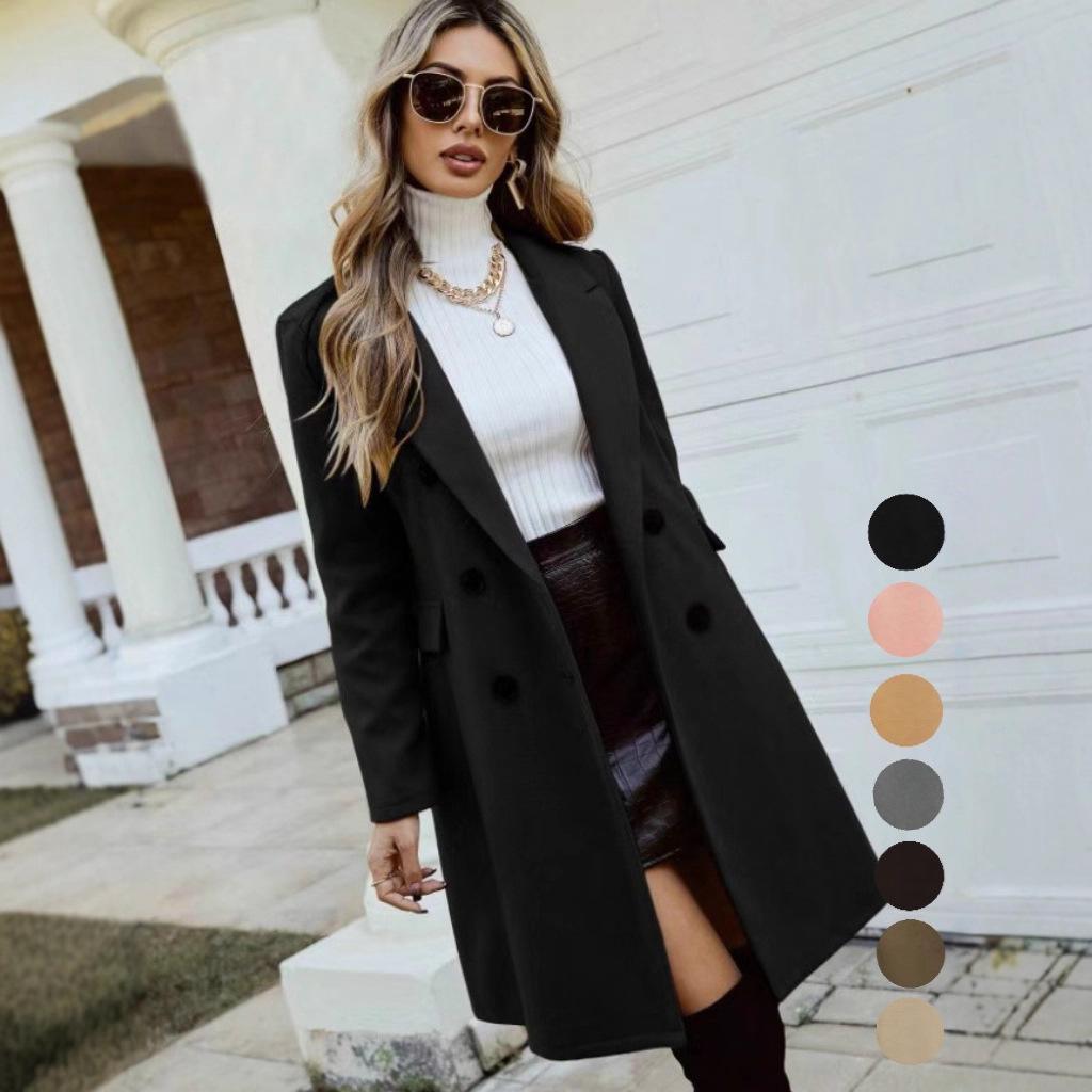 Herbst/Winter Zweireihiger Wollmantel mit Revers - Kollektion 2025