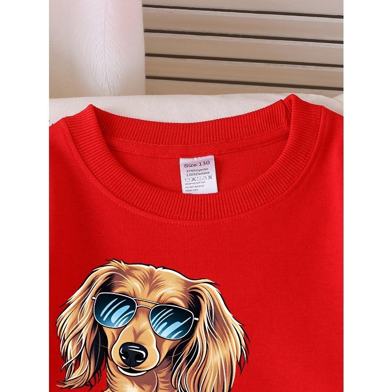 Kids Sweatshirt,Crew Neck Fashion Top, Fun "Cool Dog with Sunglasses" Patterned Sweatshirt, for Everyday Casual Wear, for All Kinds of Daily Outfits