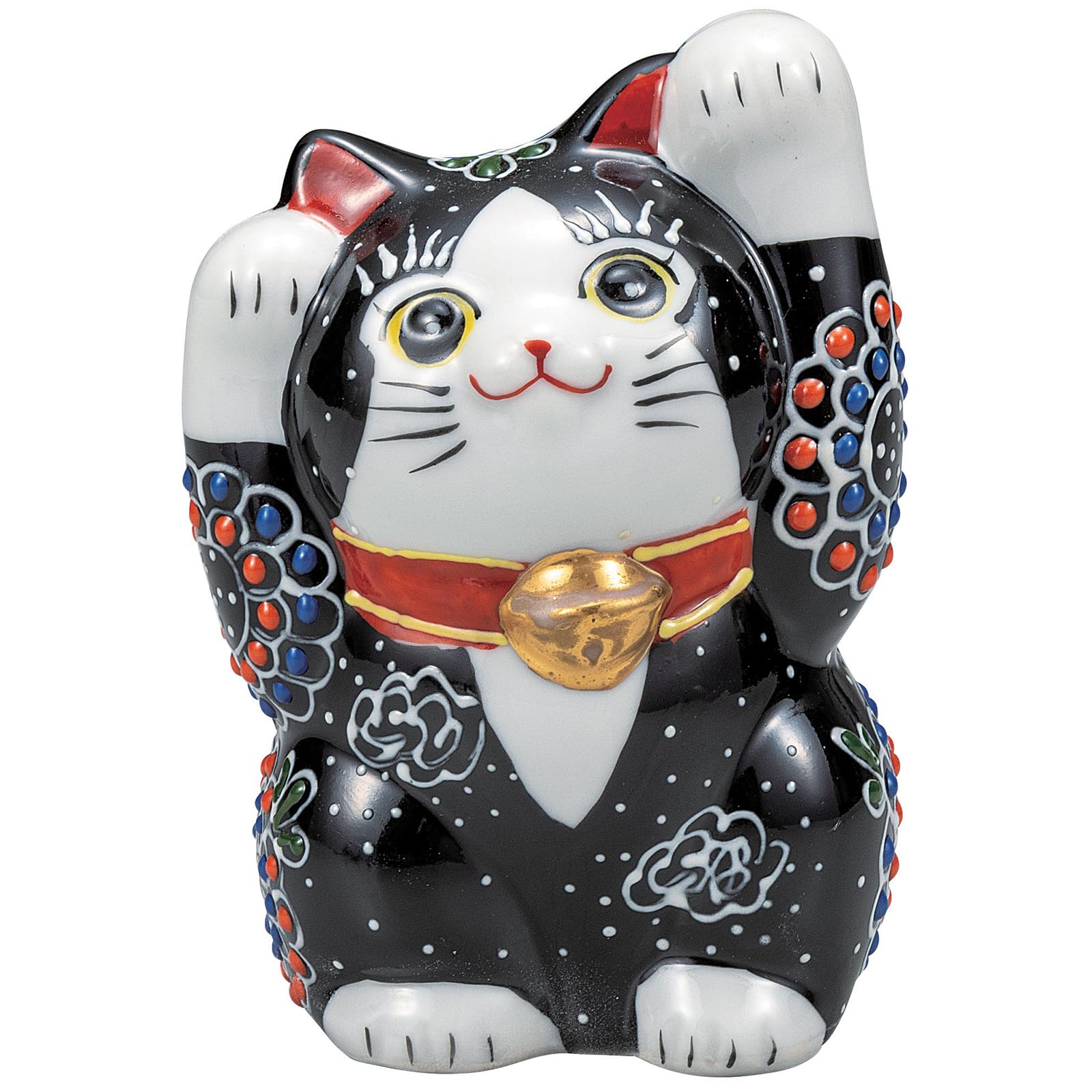 

Kutani Ware Good Fortune and 12cm Size Maneki-neko Figurine, Wealth, Two-Handed, Tall, 4, Black, K9-1537 чорний