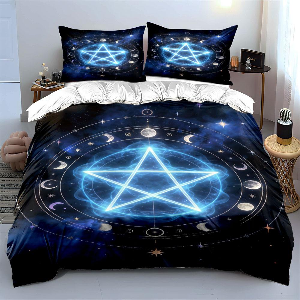 Glowing Pentagram with Moons. Bedding Sets Duvet Cover Sets Duvet Covers Pillowcases(1 * Duvet Cover 2 * Pillowcases Without Duvet Insert)