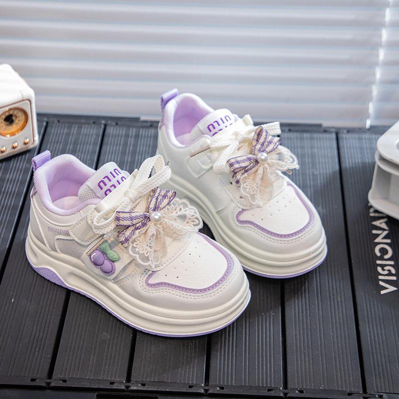 Kids Purple Bow Grape Decor Casual Sneakers 26
