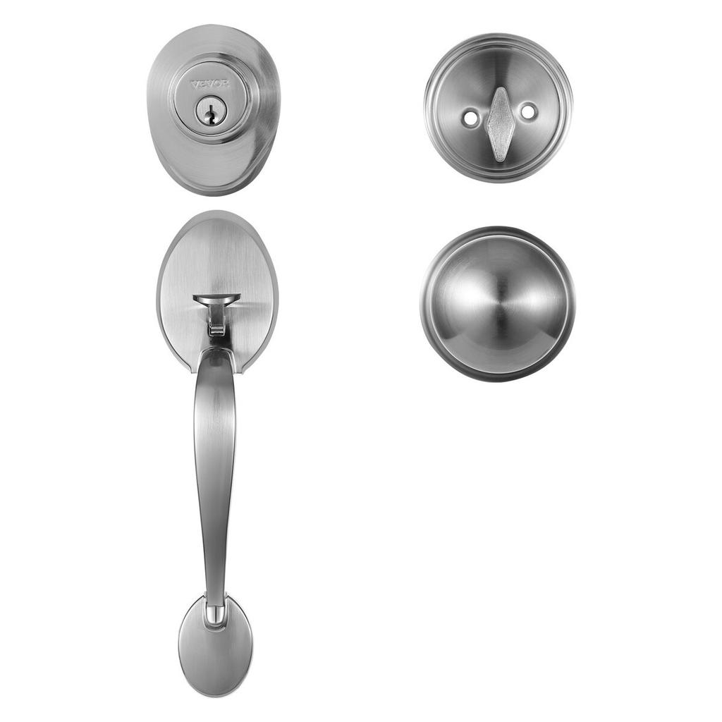 Front Door Handle and Deadbolt Set, Satin Nickel Front Door Lock Set with Interior Knob, Adjustable Hole Spacing Single Cylinder Handleset, for Right