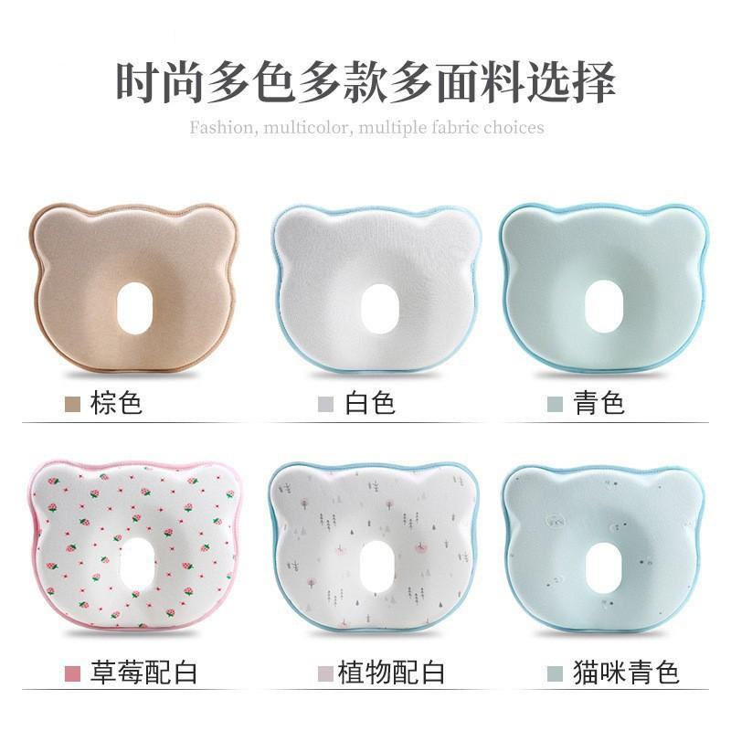 Baby Memory Foam Anti-Flat Head Pillow Newborns 0-12 Months Round Shape Cotton Cover Adjustable Sleep Support