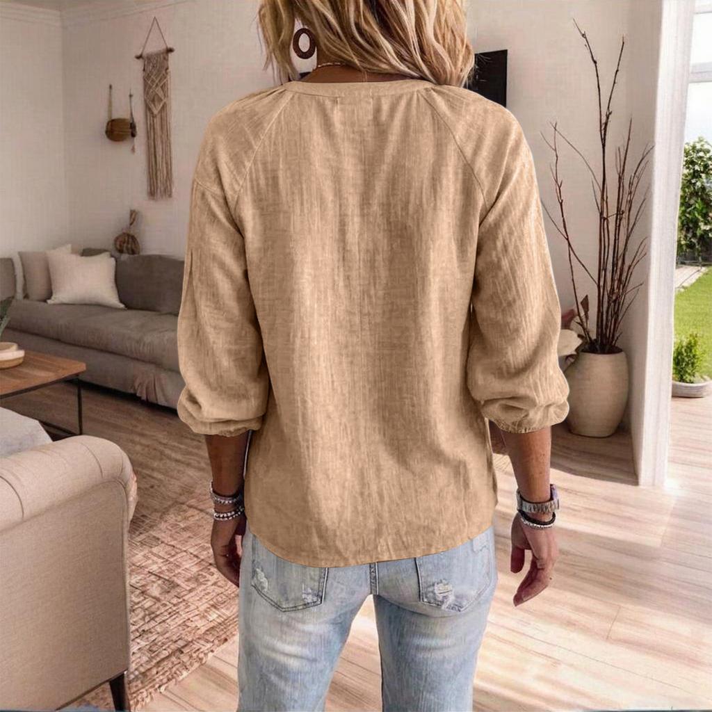 Women's Bohemian Lace Trim Cotton Linen Long Sleeve Blouse with Sleeves for Vacation Beach