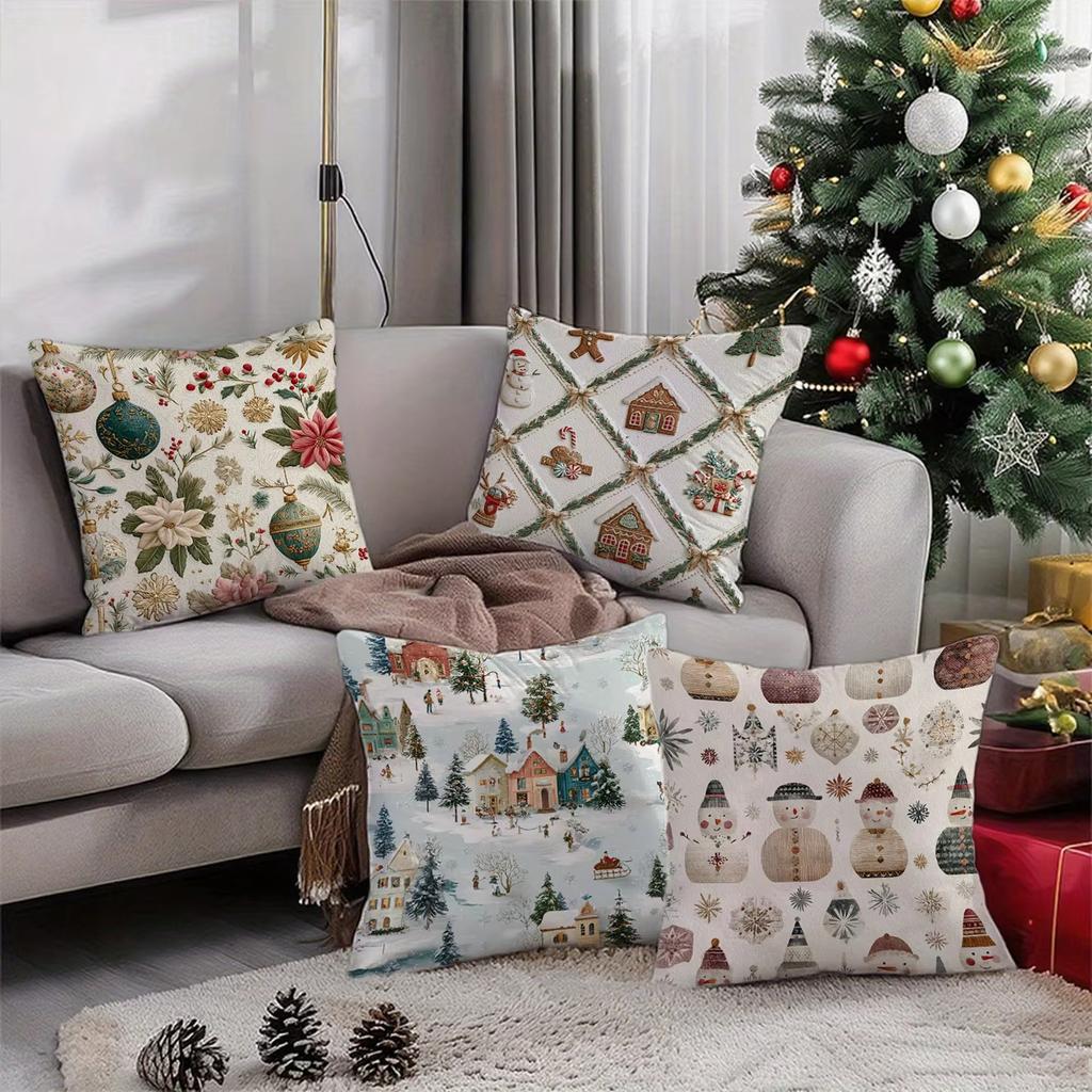 Festive Floral Christmas Pillowcase Decorative Cushion Cover for Sofa Car Bedroom