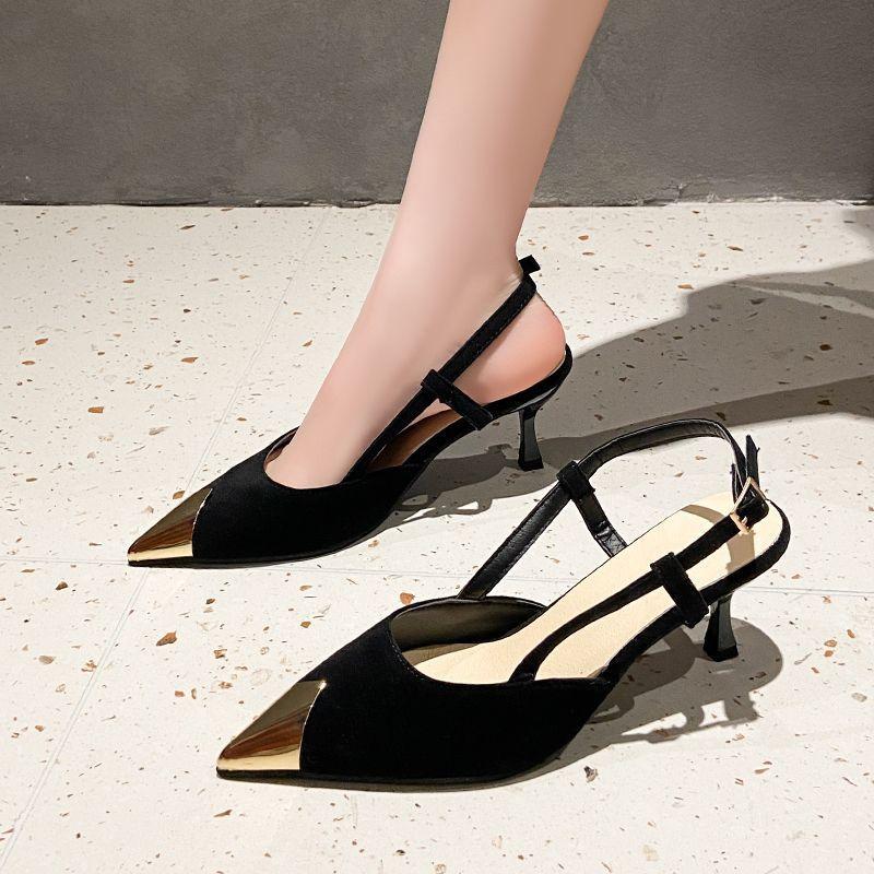 

Temperament Royal Sister Single Shoes Women s Summer Metal Pointed Heel Spring New Versatile Black Patent Leather Baotou Sandals 37