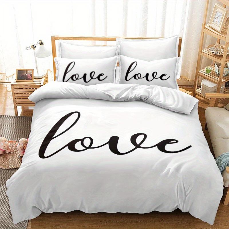 Red Heart Duvet Cover Queen Love Heart Pattern White Comforter Covers Set Cute Print 3 Pieces Bedding Set with Zipper Closure