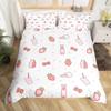 Strawberry Duvet Cover SetRed Strawberry Bedding Set for Girls Cute Black White Geometric Plaid Grid Comforter Cover Full Size