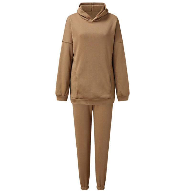 WTEMPO Women's Tracksuit Fleece Hooded Two Piece Set Loose Hoodies Jogger Pants Sets Female Autumn Casual Solid Sportswear Suit