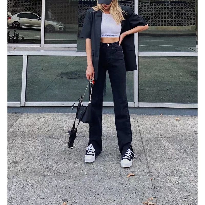 Spring New Arrival Women's Clothing Fashion Style Fashion All-Match Skinny Slimming Retro High Waist Floor Split Denim