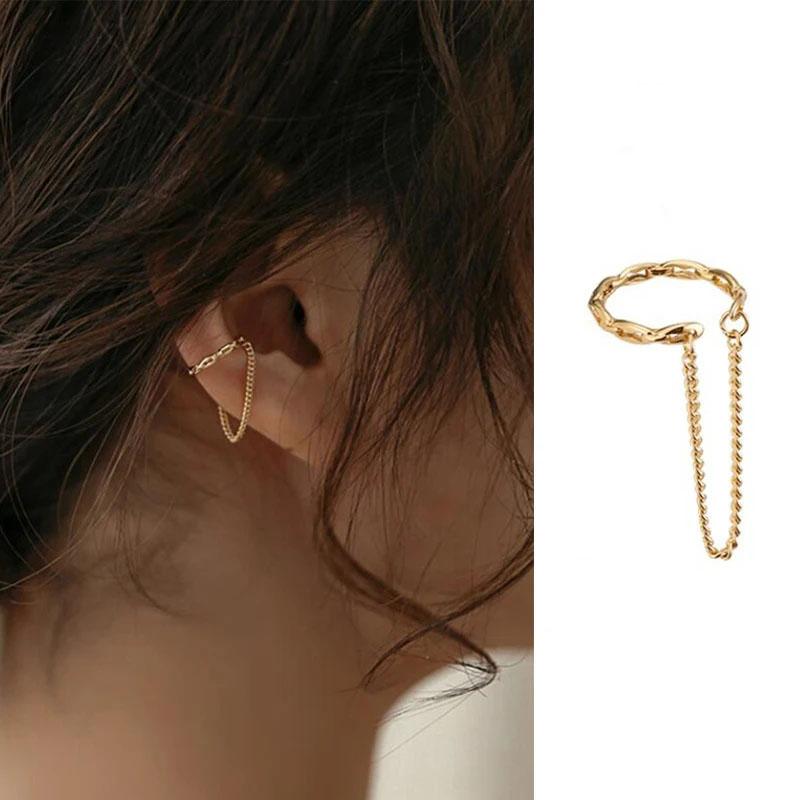 Shiny Cross Star Silver Color Crystal Tassel Cuff Ear Clip Earring For Women Rhinestone Fake Cartilage Piercing Earring Jewelry