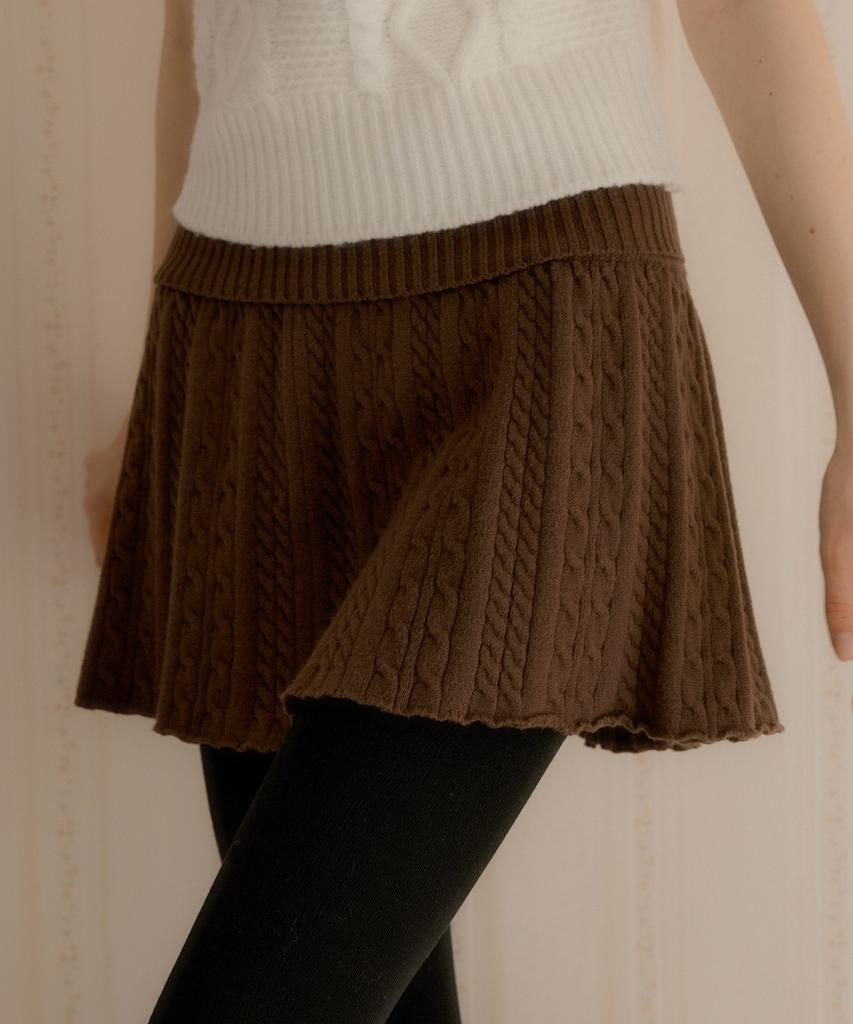 Letter From Moon Jess Cable Pleated Knit Skirt (Brown)