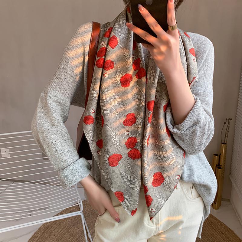Spring Scarf Women's Luxury Design Polyester Material Smooth Scarf Soft Shawl Beach 90x90cm