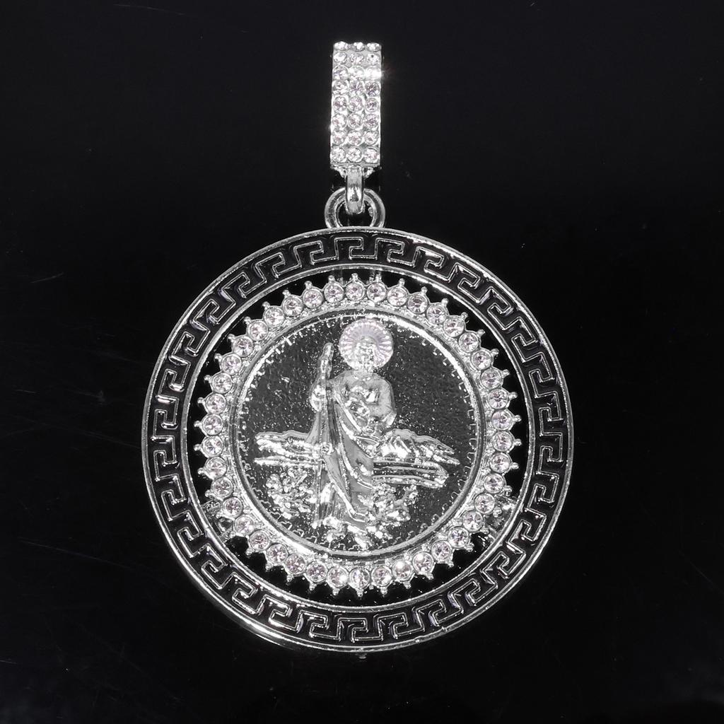European and American New Rotatable St. Jude Alloy Pendant, Alloy Diamond-encrusted Personalized Hip-hop Style Necklace Jewelry