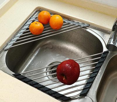 1Pc Foldable Triangle Over Sink Dish Drying Rack Stainless Steel Corner Multi-use Heat Resistant for Dishes Vegetables Desserts