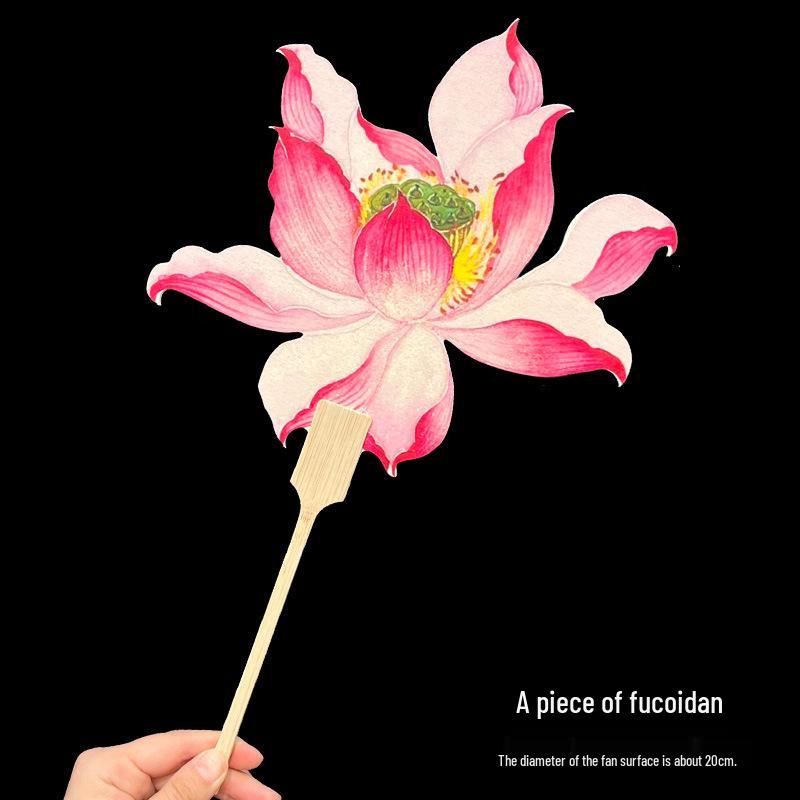 Le Bao Оригинальный китайский каллиграфический круглый веер с лотосом – Утолщенный, в древнем стиле.