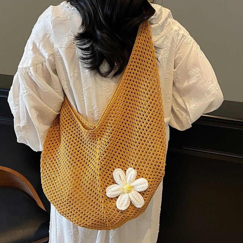 Reisen am Meer Strandtasche Damen Neue hohle gewebte Tasche Große Kapazität Schulter-Tragetasche Leichte Sommer-Strandurlaub-Schultertasche