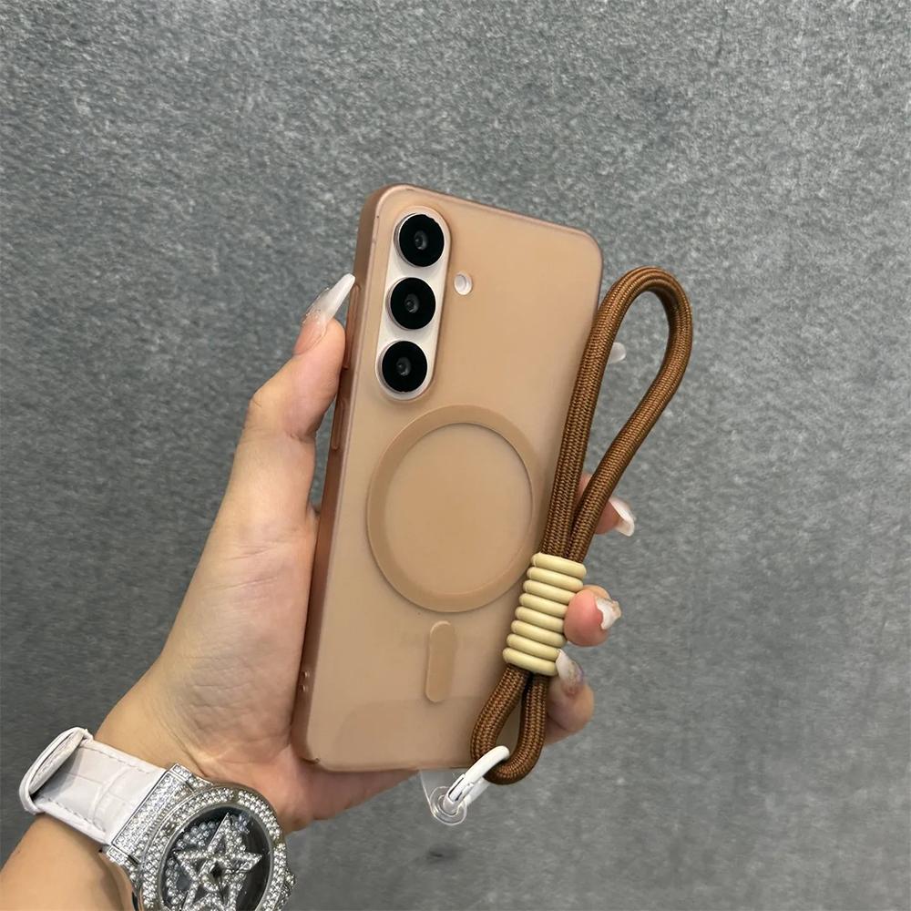 

Magnetic Translucent Lanyard Phone Case For Samsung Galaxy S26 S25 S24 S 26 Ultra Plus Cases Hand Wrist Strap Matte Back Cover Galaxy S26 Ultra