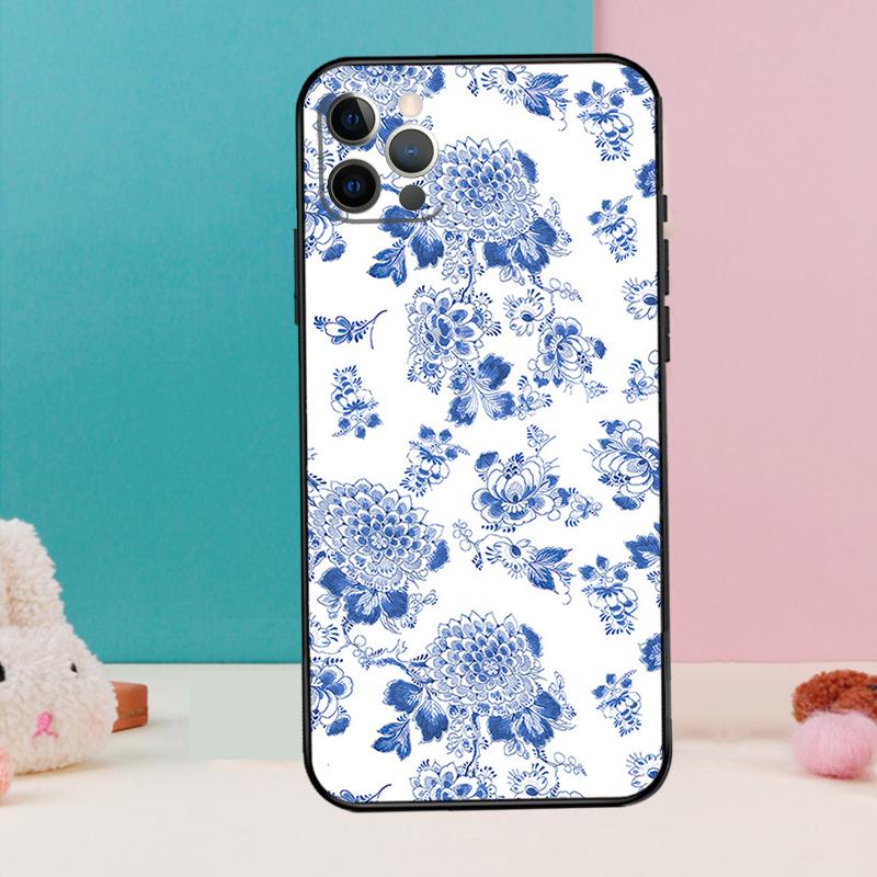 

Сине-белый фарфоровый чехол для телефона для iPhone 17 Air 16 15 14 13 11 12 Pro Max 12 13 mini 15 16 Plus 16e Чехол Coque iPhone 15