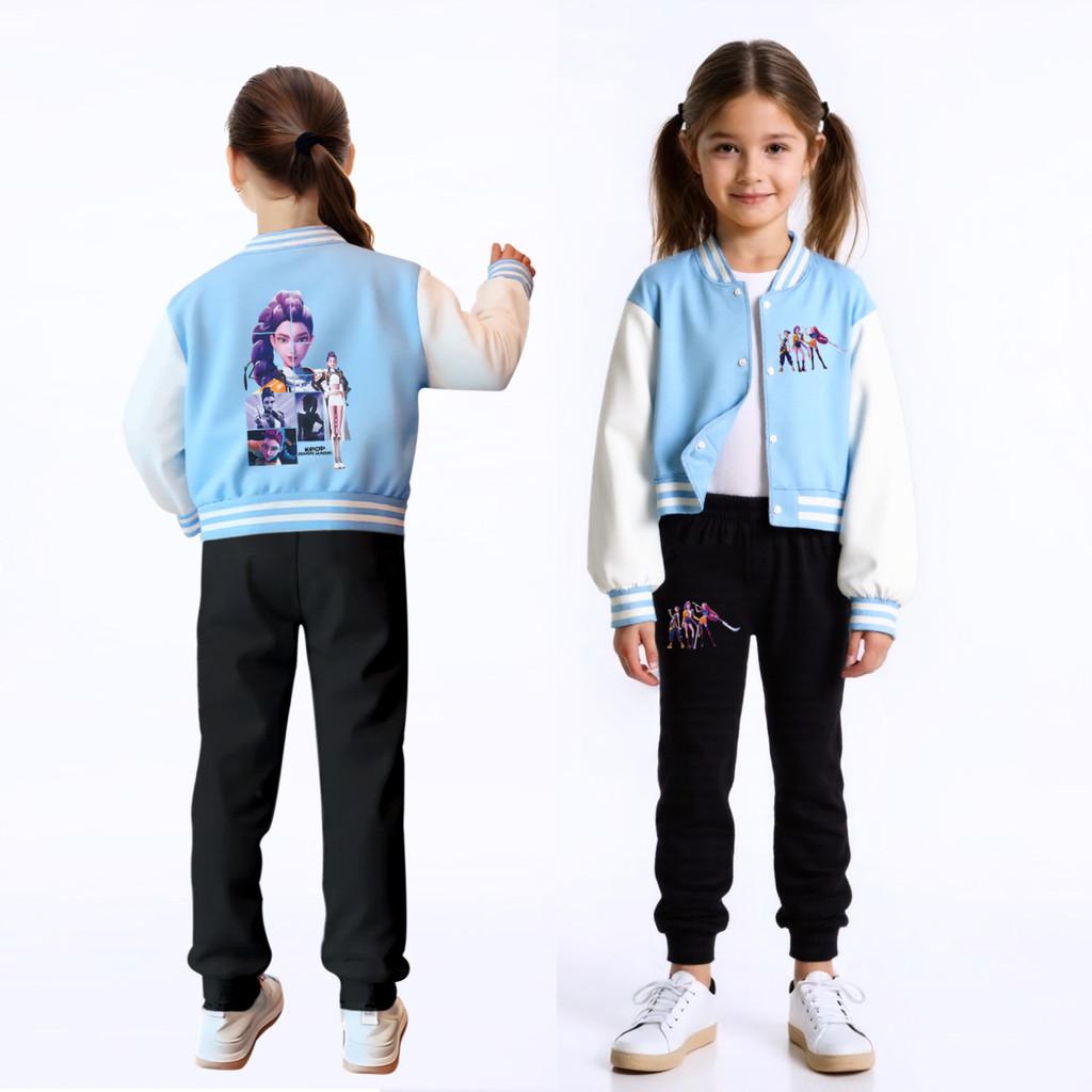Kids Girls Anime Cartoon POP Singer Super Star Rumi Zoey Mira Printed Casual Long Sleeves Baseball Jacket Coat
