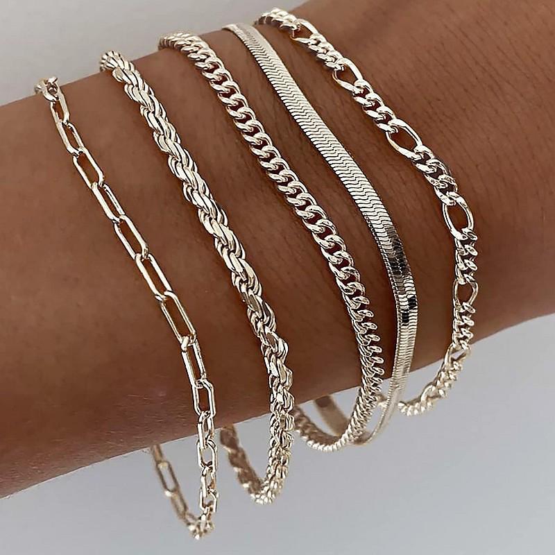 Fashionable Five-Piece Metal Chain Bracelet Set - Personalized European and American Style