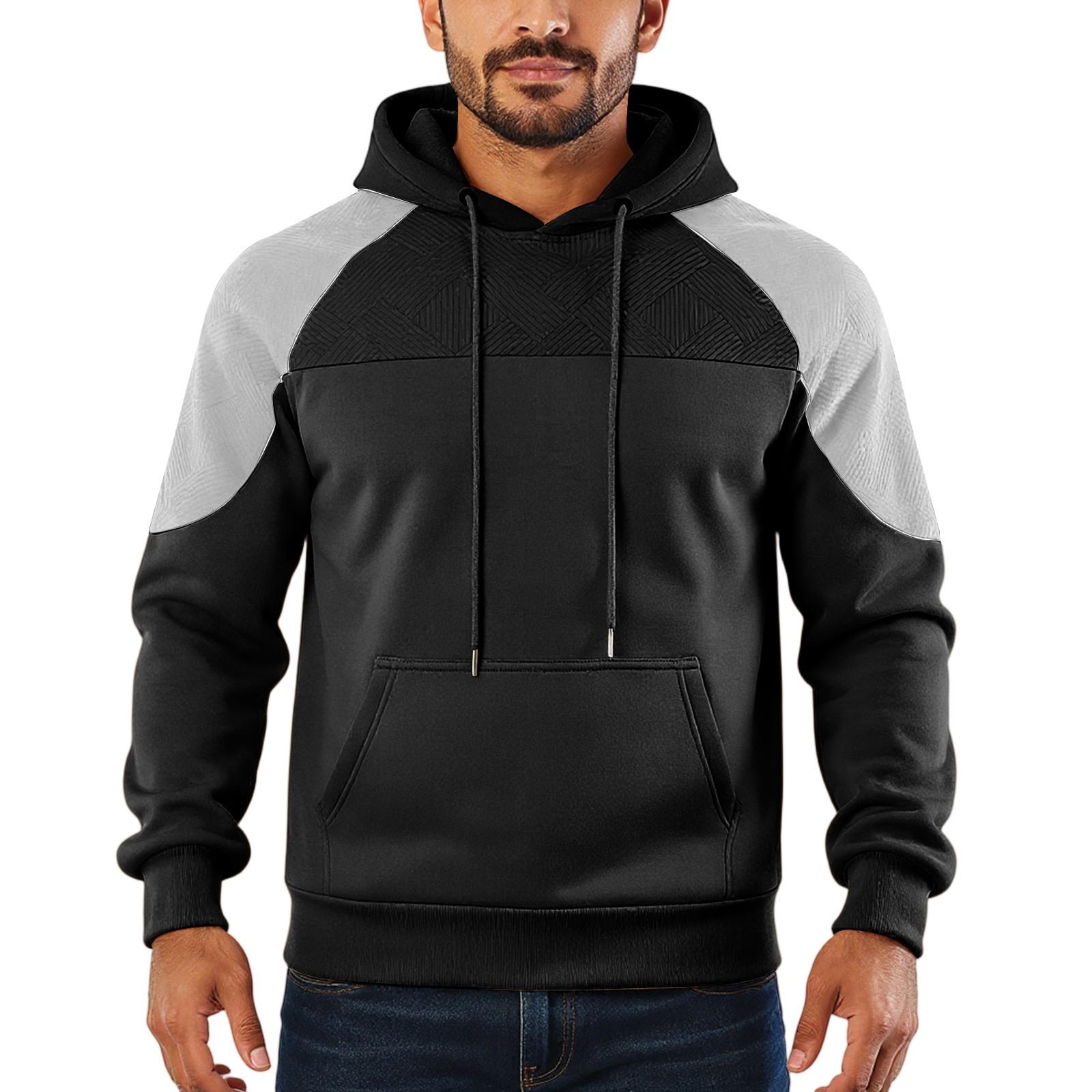 

Men s Hooded Sweatshirt, Contrasting Color Sweatshirt, Sports Zipper Casual Jacket L чёрный