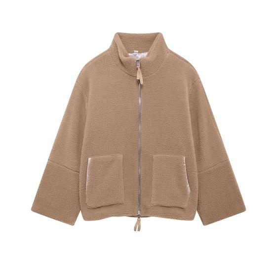 Women's Fleece Jacket Oversized Zip Up Stand Collar Fuzzy Sherpa Coat with Pockets Casual Winter Fall Outerwear