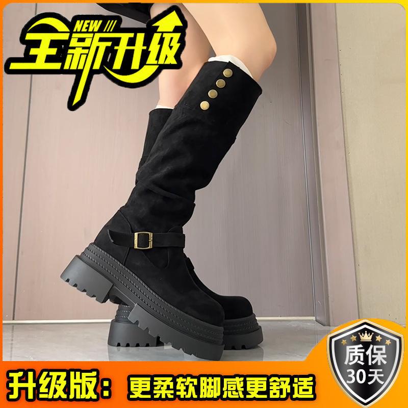 Maillard small flip boots women's 2025 summer and autumn new pleated pile western boots long knight boots