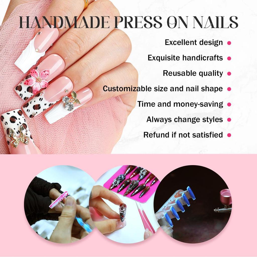 3D Bow Gradient & Blush Flower Almond Press-on Nails