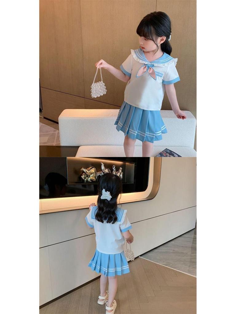 2025 Girls' Summer JK Uniform: Pleated Skirt & Shirt Two-Piece Set