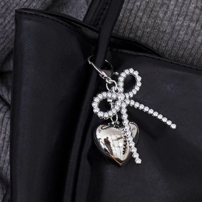 

dmoment Frostine Silver Heart Ribbon Charm Keychain Bag Charm Silver