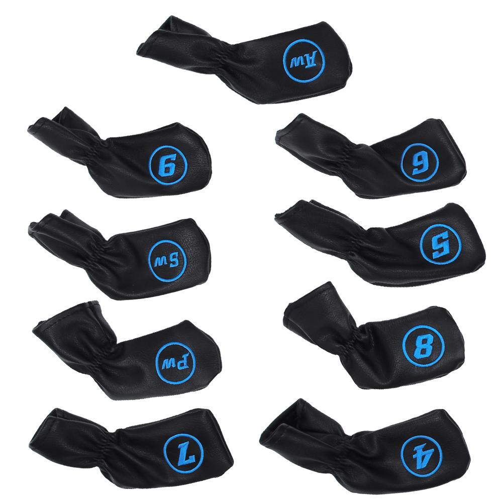 

9PCS PU Leather Waterproof Thicken Plush Golf Putter Head Cover Iron Club Headcovers AccessoryBlack чорний