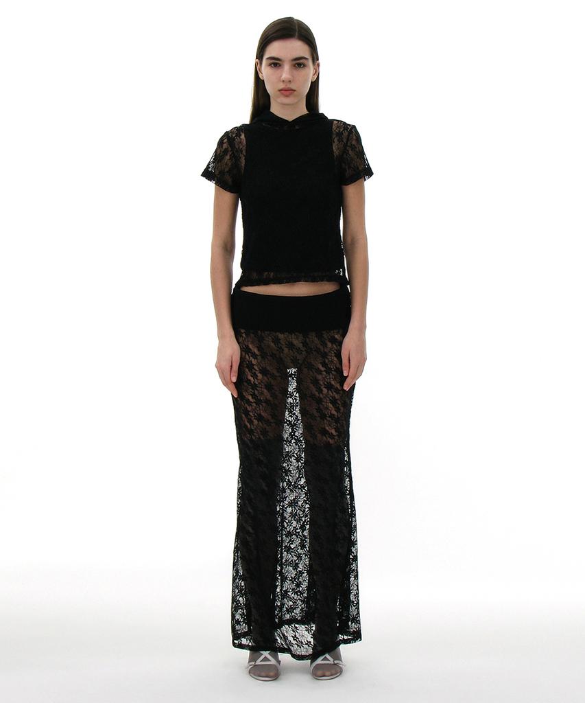 Partimento Woman Lace Flare Maxi Skirt_Black