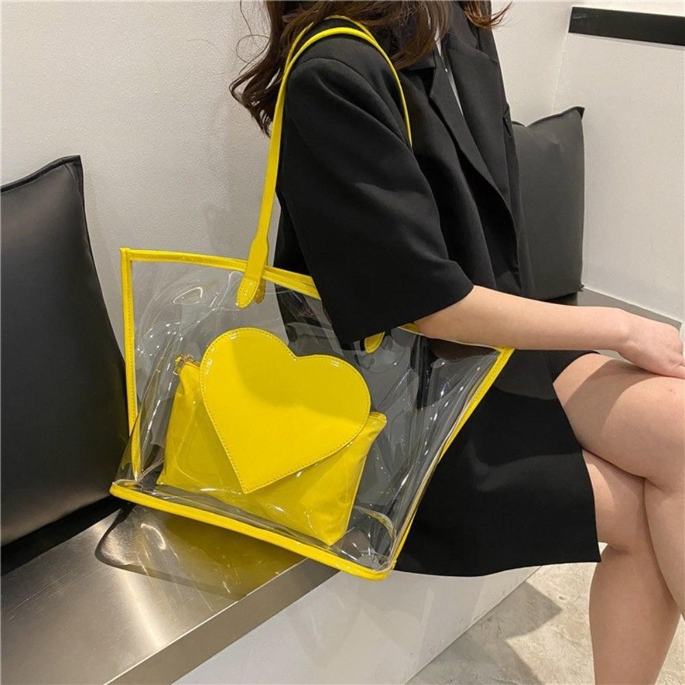 Versatile Transparent Handbags Large Capacity Beach Bag Jelly Color Shoulder Bag  Trendy Fashion